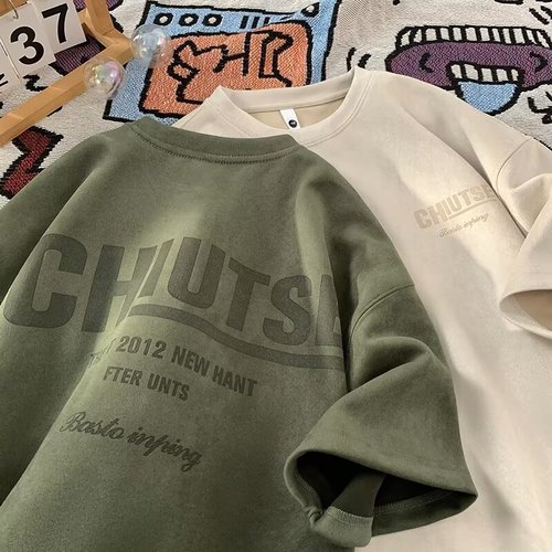 Premium-Style Short-Sleeve T-Shirt for Men, Trendy Brand, Summer American-Style High-Street Look, Loose Fit, Graffiti Design, Casual Top