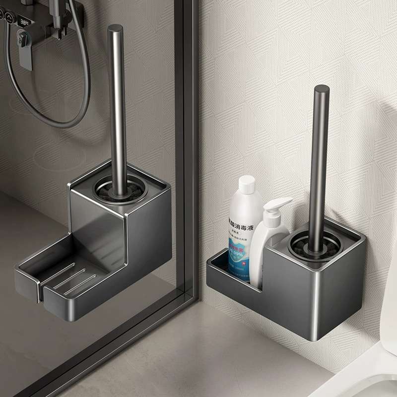 Toilet brush storage rack without punching, household toilet without dead corners, bathroom wall-mounted toilet cleaning toilet brush