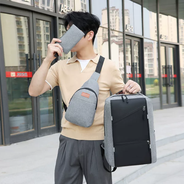 Cross-Border Business Computer Backpack Men's Large-Capacity Business Trip Three-Piece Backpack Multi-Function USB Charging