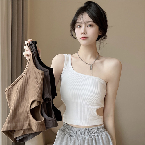 New spring and summer camisole women's hollow beautiful back single shoulder strap sexy Korean style design outer wear bra with breast pads