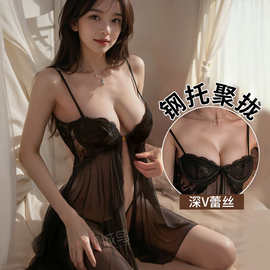 灌云县性感睡衣情趣内衣女极污度诱惑开裆洞房蕾丝大码睡裙一件代