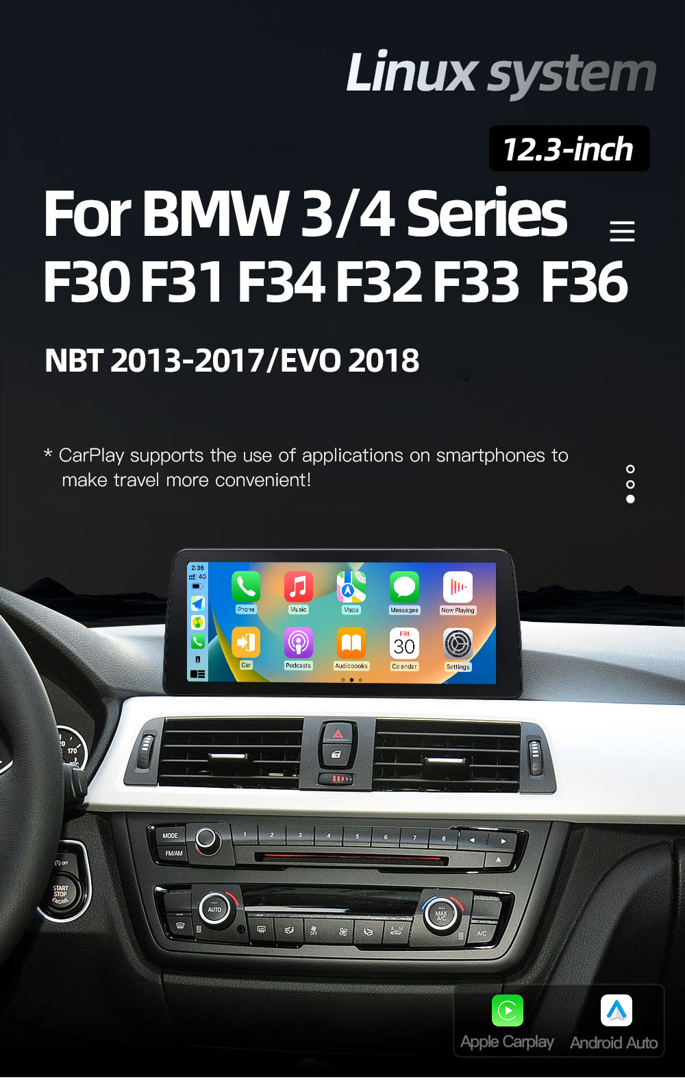Suitable for Bmw 3 Series 4 Series F30 F31 F32 F34 Car Central Control Large Screen Navigation Carplay Player