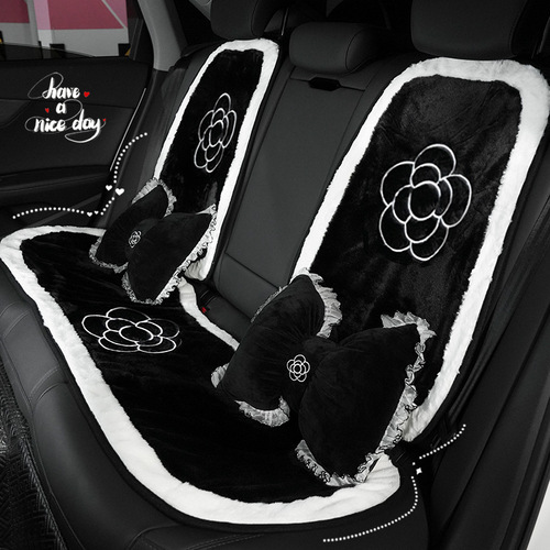 Camellia car seat cushion, winter plush warm car seat cushion, internet celebrity classic car seat cushion, universal for all seasons