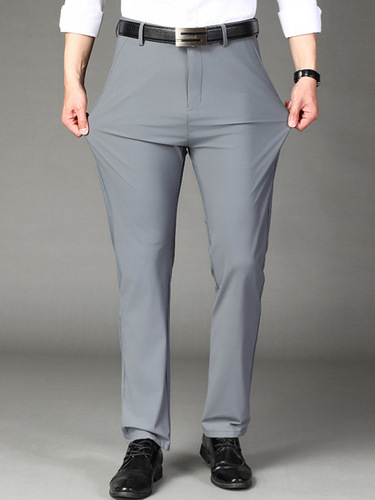 Summer casual straight-leg cow silk thin elastic men's pants business lightweight luxury plus-size pants cool men's long pants