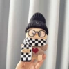Little Brown Love + Black Frame Glasses + Little Black Expression Cap + Black and White Scarf