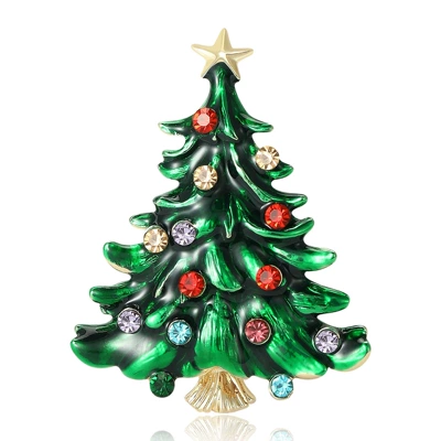 European and American New Style Enamel Rhinestone Christmas Tree Brooch Alloy Enamel Fashion Jewelry Versatile Wholesale