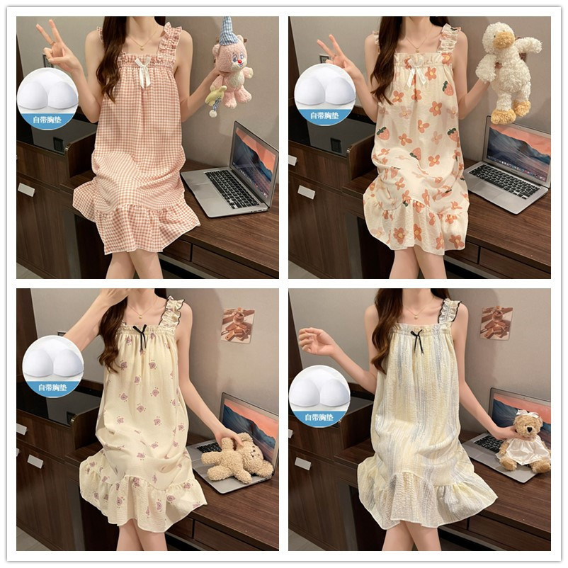 2024 pijamas de verano mujeres en vivo espuma explosiva con cojín de pecho sexy cabina dulce lindas pijamas ropa para el hogar