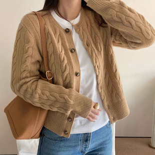RL Ruff Pony Mark Thickened Embroidered Twist Crewneck Sweater Women's Paul Cardigan Short Autumn and Winter Coat