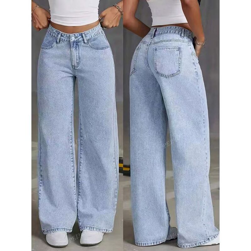 Amazon Aliexpress Hot-Selling Women's Jeans Summer New Loose Casual Straight Fashion Trendy Wide-Leg Pants Amazon Aliexpress Hot-Selling Women's Jeans Summer New Loose Casual Straight Fashion Trendy Wide-Leg Pants