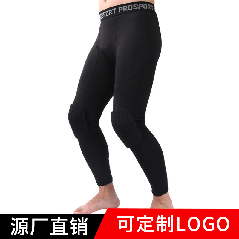 new pattern Leica Honeycomb Anti collision motion trousers Basketball Bodybuilding Tight trousers Quick drying Primer Knee pads Sports pants