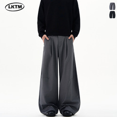 LKTM メンズ ニッチ レトロ ハイエンド グレー 通勤 シミターパンツ 男女兼用 シンプル クリーンフィット カジュアルパンツ