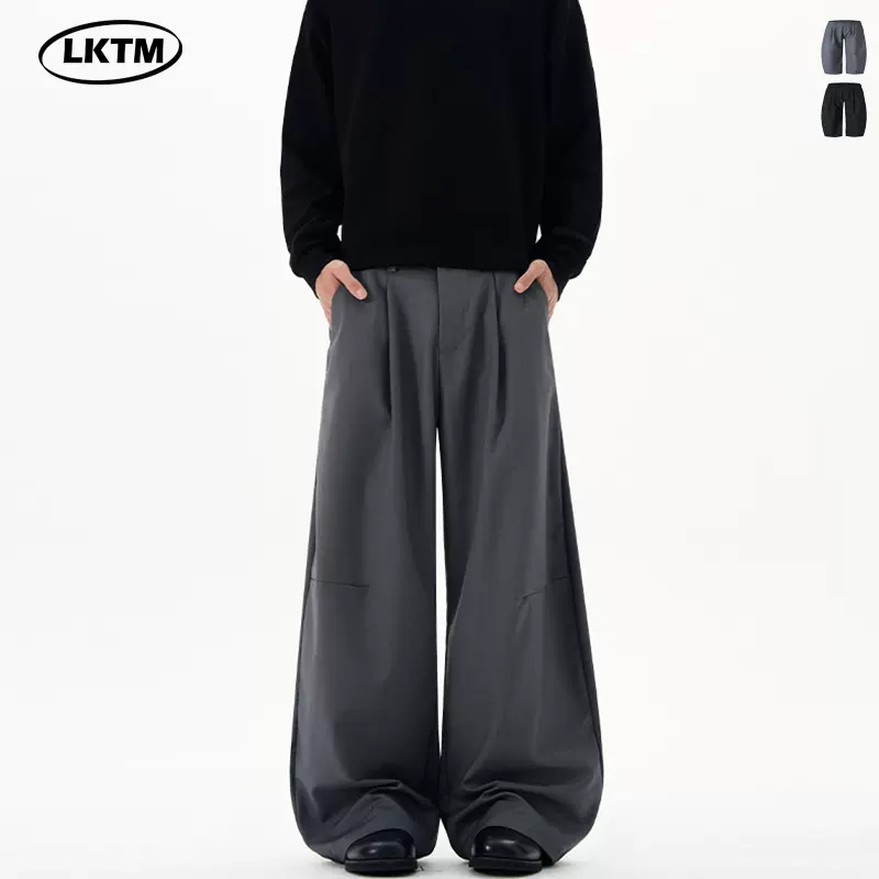 LKTM男装 小众复古高级灰通勤弯刀西裤男女简约Cleanfit休闲长裤