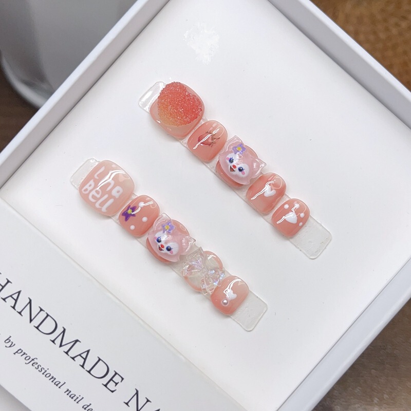 Children's Special Wearable Nails, Handmade and Non-Toxic, Short Cute Cartoon Nail Patches for Girls Aged 3-12 Years Old