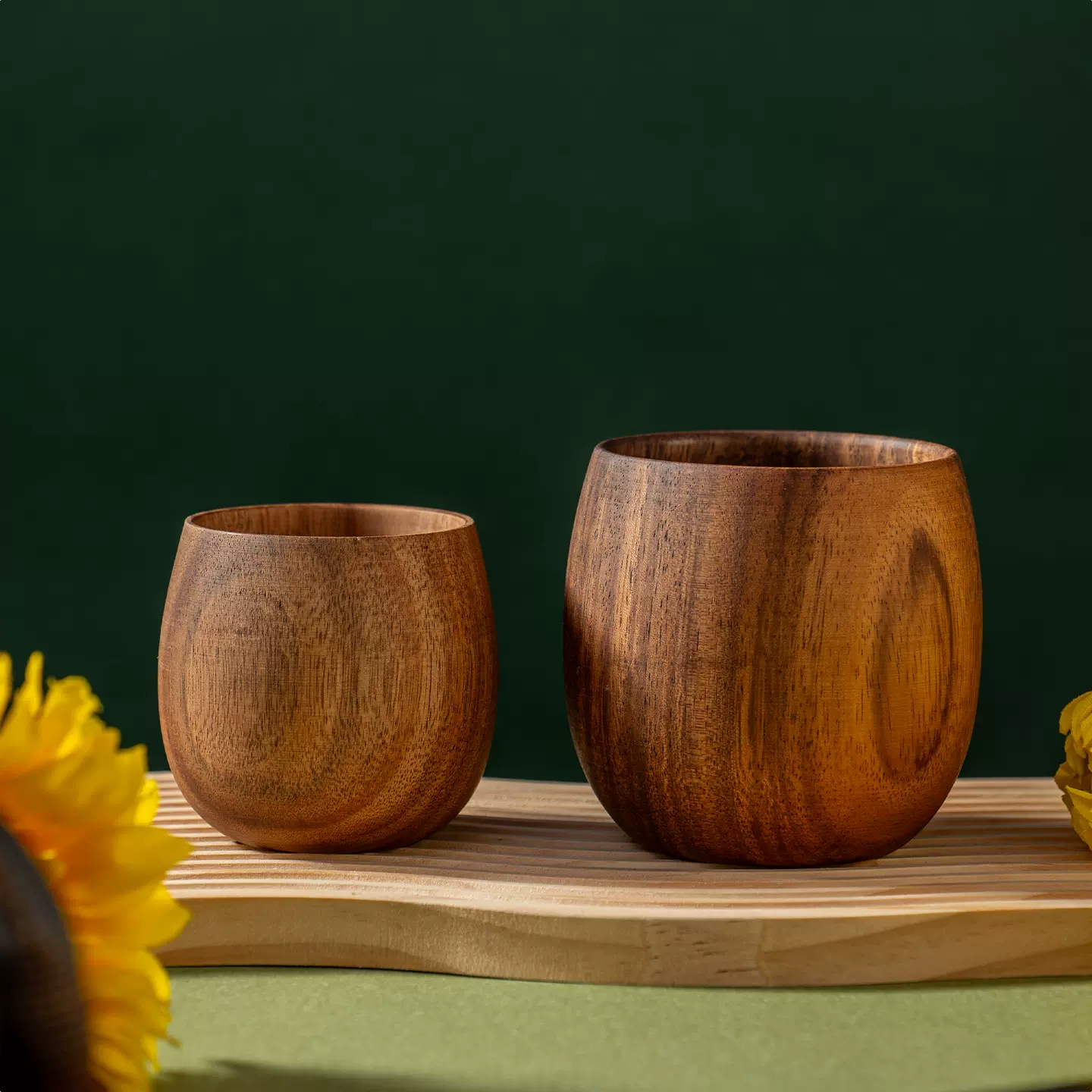 北欧风ins实木大肚杯大容量饮水杯相思木大小号水杯家用茶杯无柄