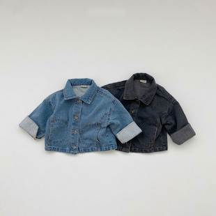Korean-style Spring and Autumn Fashionable Denim Jacket Baby Long-sleeved Simple Loose Baby Clothes Fashion Two-color Outerwear