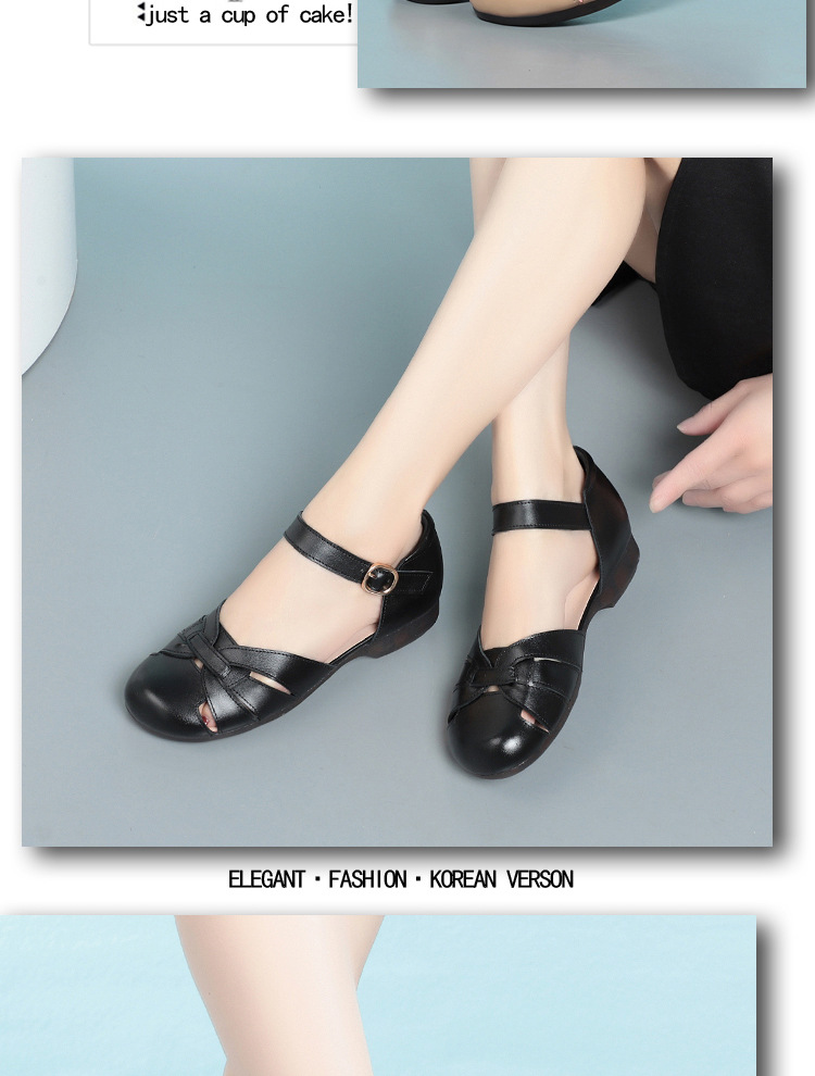 Dép sandal nữ xỏ ngón đế bệt thoải mái cho người già — Màu đen chi tiết 12