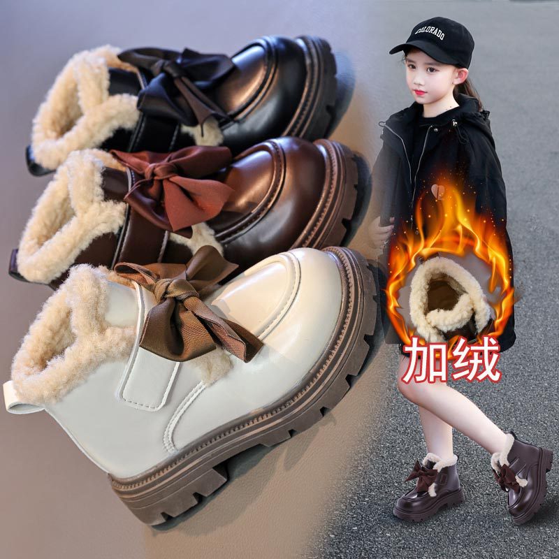 Children's Fleece Boots Girls Princess Short Boots 2025 Winter New Medium and Large Kidsren's Boots Student Snow Cotton Boots