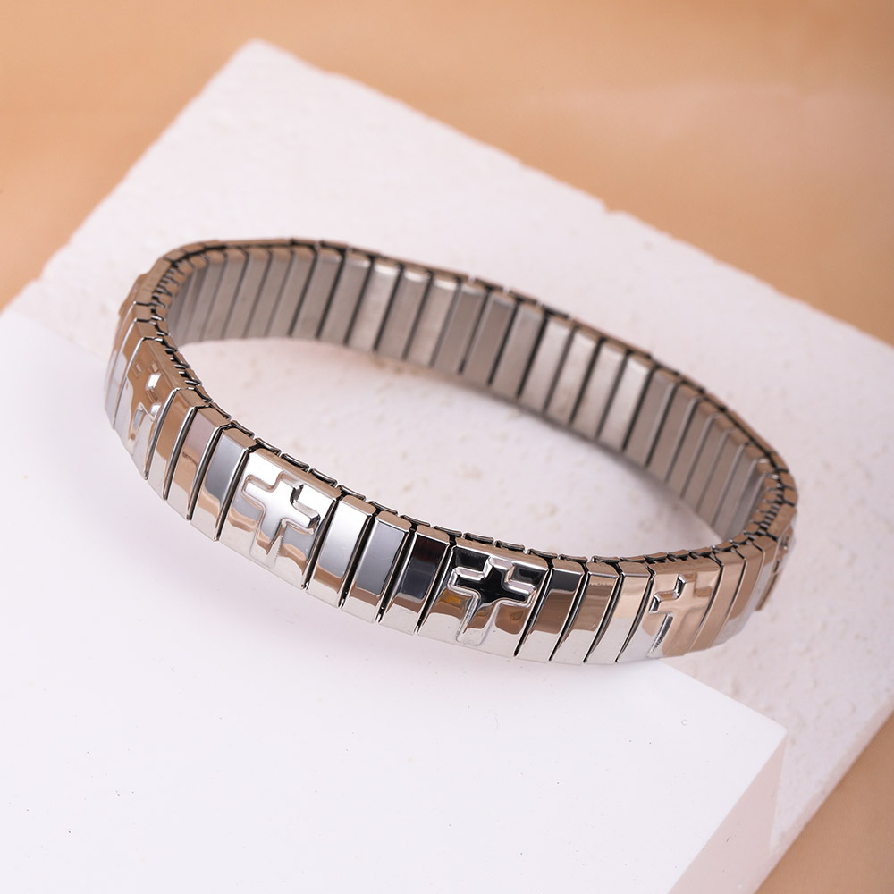 304 Stainless Steel, Elastic string Chain Material 1 Piece Quantity Holiday, Daily Occasion 304 Stainless Steel Material Geometric, Cross Pattern Basic Modern Style Classic Style Geometric Cross 304 Stainless Steel Plating Men's Bracelets Men Cuff & Bangle