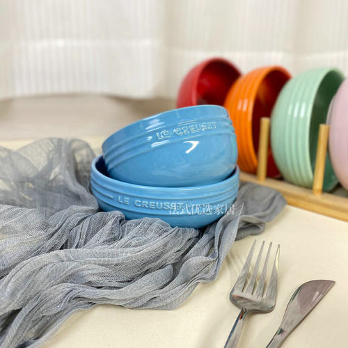 Set of Cool Neon Color Series Rice Bowl and Plate, 12cm Ceramic Bowl, 6-Color Rainbow Bowl, 20cm Deep Soup Plate