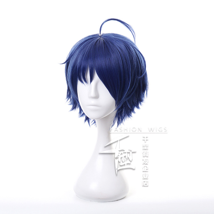 【Thousand type】 Strange Egg Story Oto Ai cosplay wig dark blue anti-curled short hair hairpin for sale