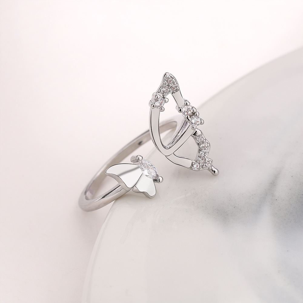 Butterfly Pattern Wholesale Elegant Butterfly Copper Plating Inlay Zircon Open Rings