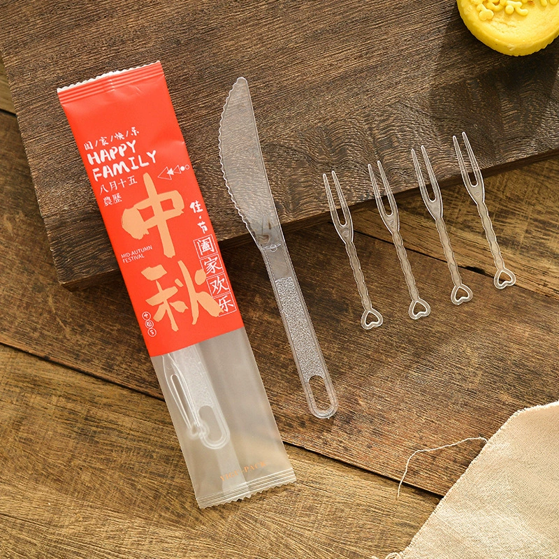 Новый одноразовый прозрачный лунный пирог пластиковый нож и вилка