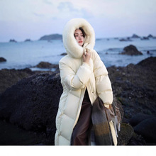 2025年网红同款黑金Plus90鹅绒大毛领白色加长款加厚韩版羽绒服