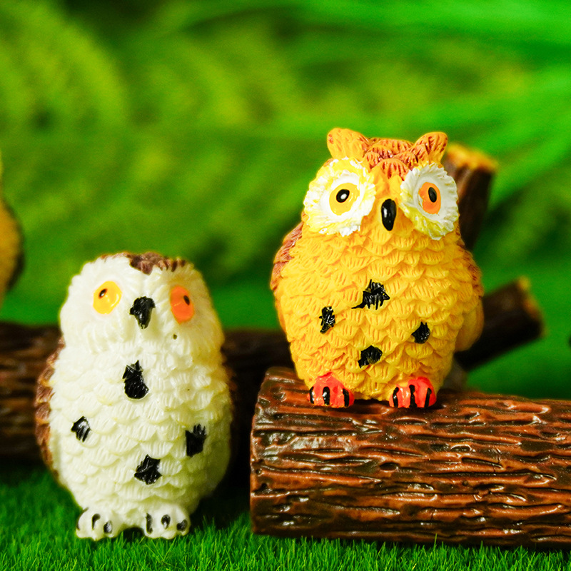 Regalo de búho resina de búho con patas expuestas Adornos decorativos de búho musgo micro paisaje plantas verdes creativas