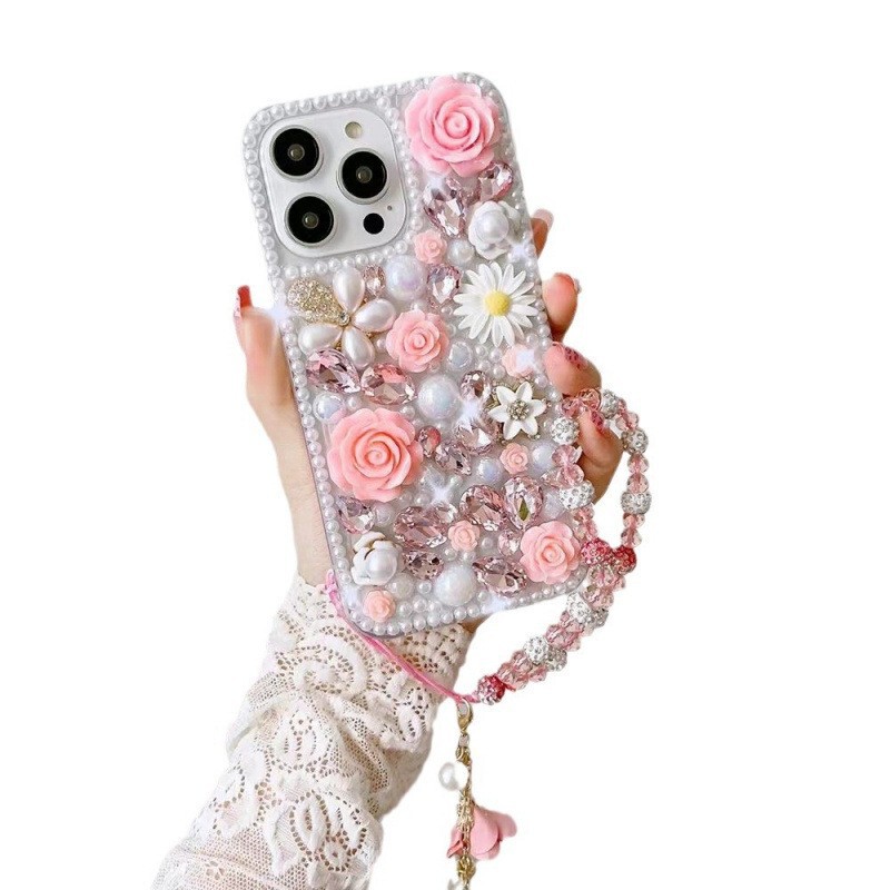Apple 15 Mobile Phone Case Rhinestone Camellia Suitable for Iphone14Promax Transparent Silicone Protective Cover 16/17