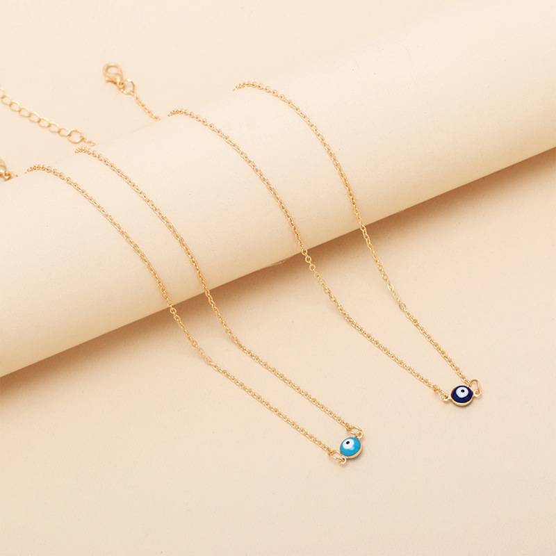 3g Weight Necklace Classification Wedding, Travel Occasion Women'S Gender Light Blue, Dark Blue Color Fashion Demon Eye Pendent Alloy Necklace Wholesale 5