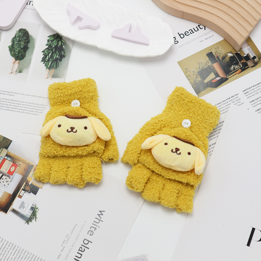 Guantes de invierno de medio dedo para niños niños niños niños niñas estudiantes lindos guantes de peluche de dibujos animados