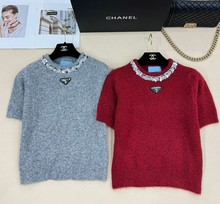 2025秋冬新款 时尚百搭 奢华精致 重工钉珠刺绣羊绒短袖小上衣