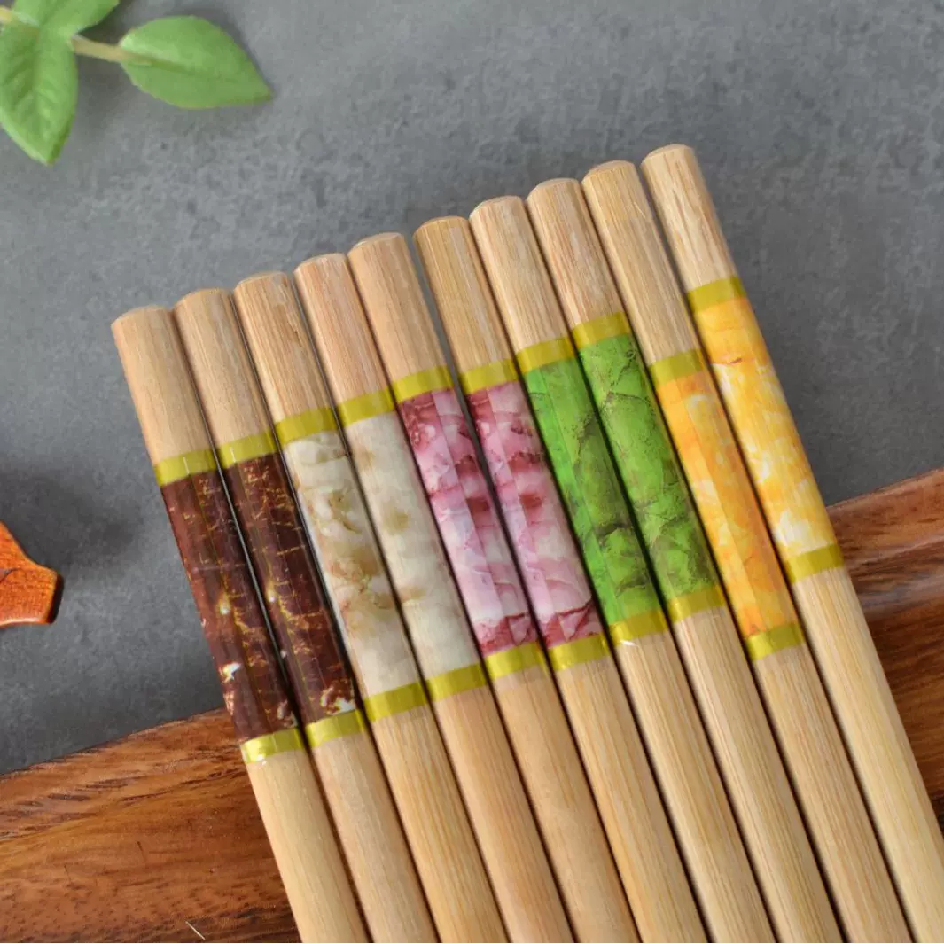 代发楠竹五色印花筷家用外卖酒店分餐一次性竹筷盒装环保餐具竹节