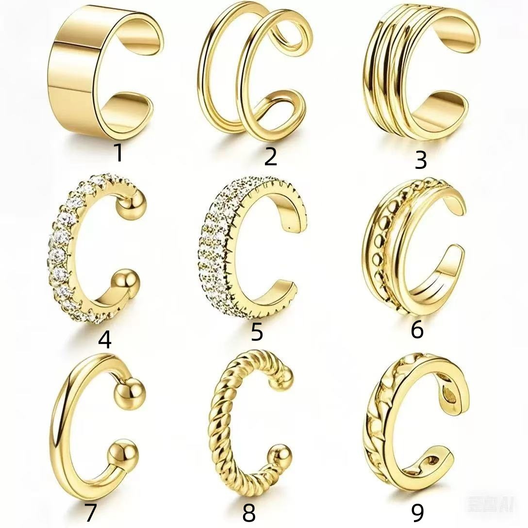 Clip para la oreja sin perforar de 9 piezas de venta caliente de Amazon Clip para la oreja sin perforar tipo aro redondo plateado Clip para la oreja ajustable