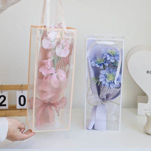 Holiday Goddess Day transparent single handle tote bag border single bouquet small bouquet gift bag red wine gift bag