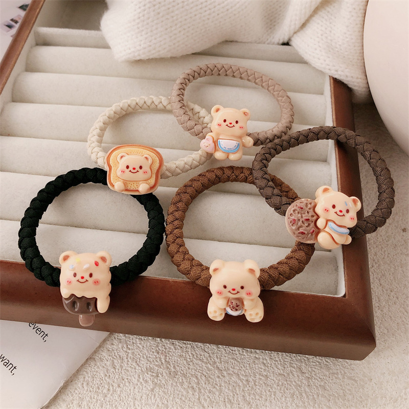 Caricatura encantadora crema oso anillo de cabello de alta elasticidad engrosado oso correa de cabello cuerda de cabello de cola de caballo accesorios para el cabello
