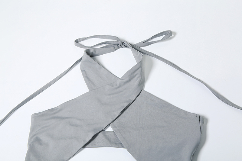 Conjunto de vestido de primavera para mujer, blusa de manga larga ajustada de color liso con cuello halter y cordones.