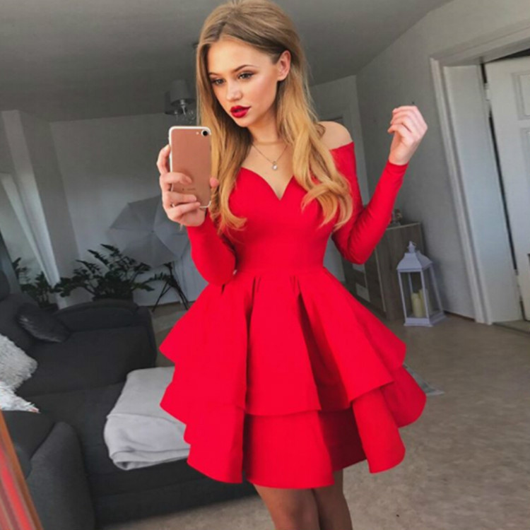 sexy and elegant deep V-neck long-sleeved dress princess dress evening party_senzul.com