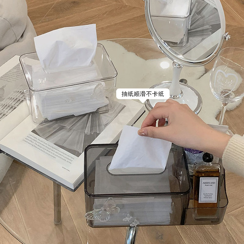 Ins-style transparent tissue box for living room, bedroom, coffee table, household creative napkin storage box, multi-functional