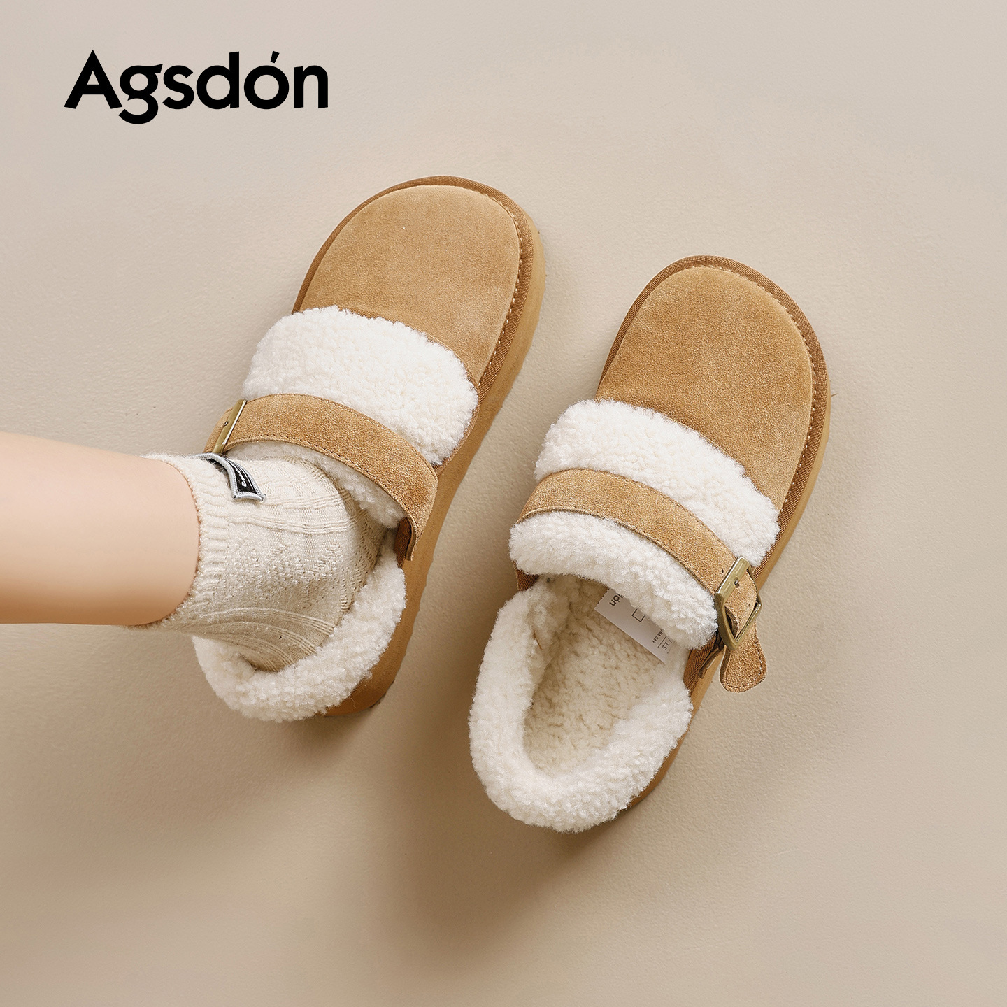 Augu Lion Dengjia Boccan zapatos de terciopelo mujeres 2025 nuevas botas de nieve de invierno gruesas con un pedazo de zapatillas de algodón grueso