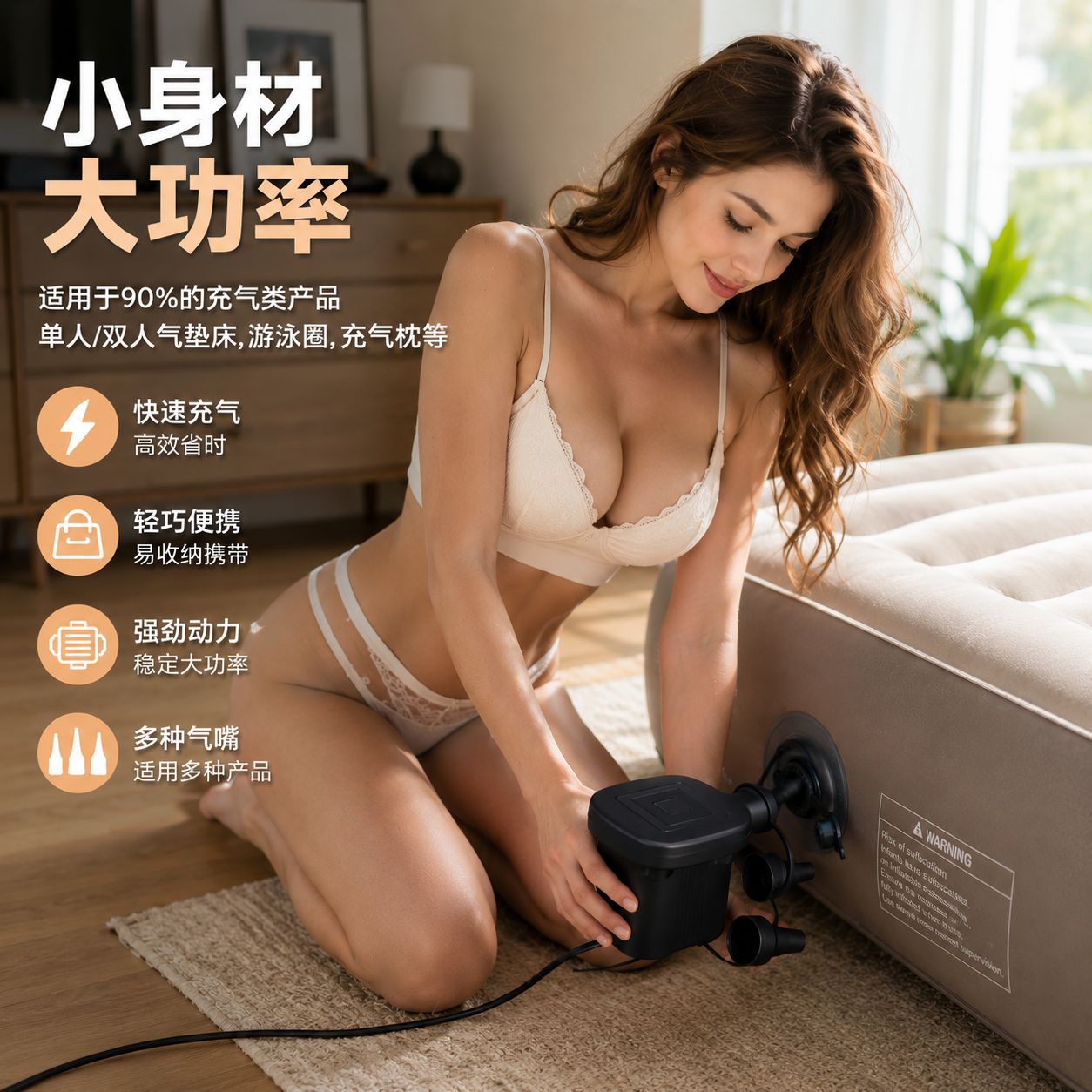 HT-196 Inflatable Electric Pump with Multi-Country Plug, 12v-220v Voltage Pump for Inflatable Mattresses and Sofas, Inflation and Deflation Pump