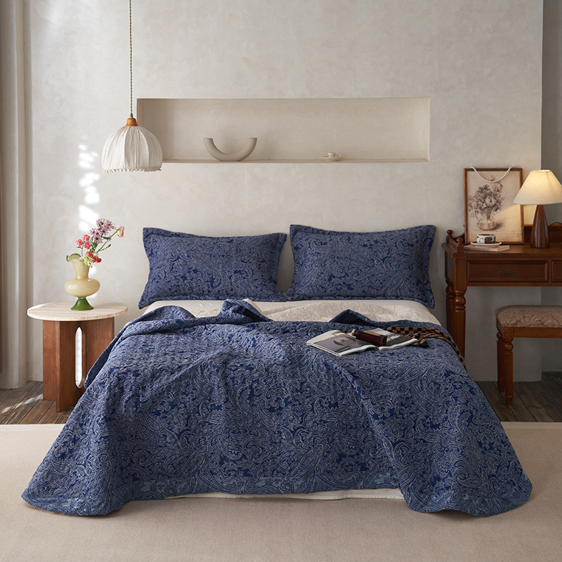 Class a Maternal and Infant Grade Pure Cotton Double-Layer Gauze Bed Cover Three-Piece Set Pure Cotton Jacquard Quilted Bed Sheet Tatami Mat Cover Blanket 1