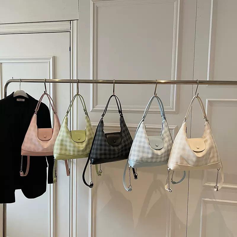 韩版简约格子剑桥包2025新款女士斜挎背包百搭两用通勤双肩包bags