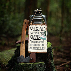 Wooden rural outdoor camping wooden sign plaque hanging farmhouse retro welcome campers wall decoration