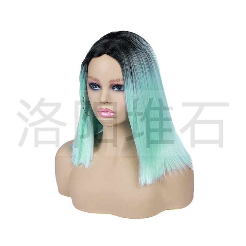 Fashion Personality Green Wave Head Straight Hair Gradient Color Wig Headgear display picture 4