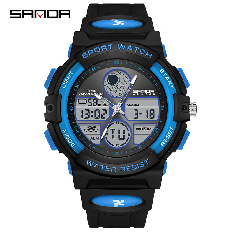Sanda Spaceman reloj electrónico multifuncional hombres y mujeres Moda Panda patrón impermeable reloj de hombre