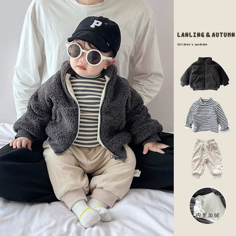 宝宝冬季外套2025新款男女童羊羔毛加绒加厚保暖上衣婴儿百搭童装