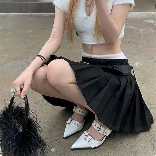 Super Hot Pointed Double Belt Buckle Women's Summer Minority High-End Silver High Heels Sandals Trend