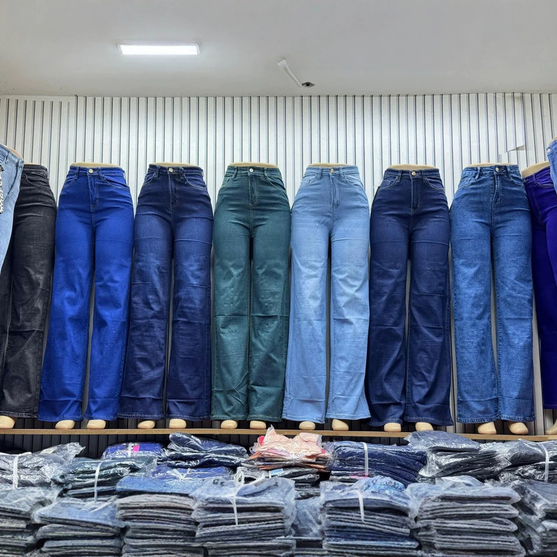 Boyfriend jeans, dark blue women's jeans, straight wide-leg flared long pants, wide-leg jeans