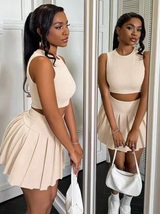 Elegant Style Holiday Daily Women's Elegant Solid Color Spandex Skirt Co-ord Set Skirt Sets